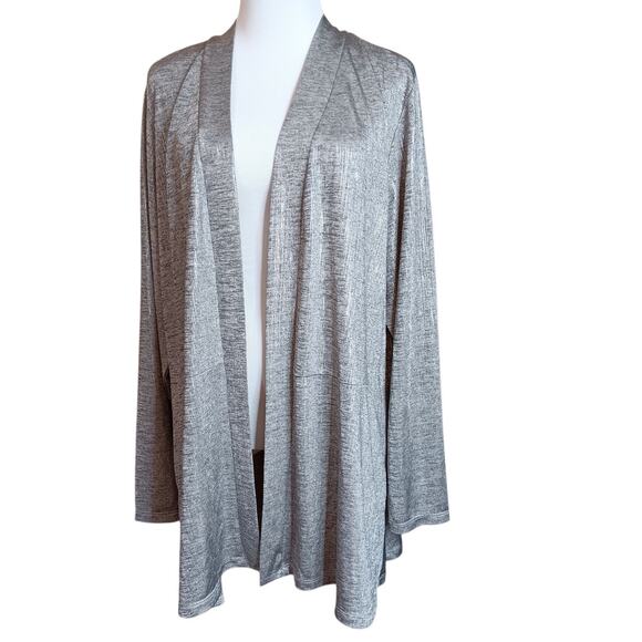 SUSAN GRAVER Slinky Knit Jacket Cardigan Topper Pockets XL Silver Career Travel - Picture 1 of 8